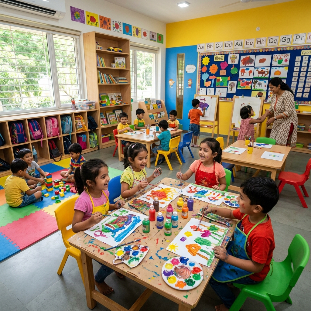 Indian children learning on a tablet