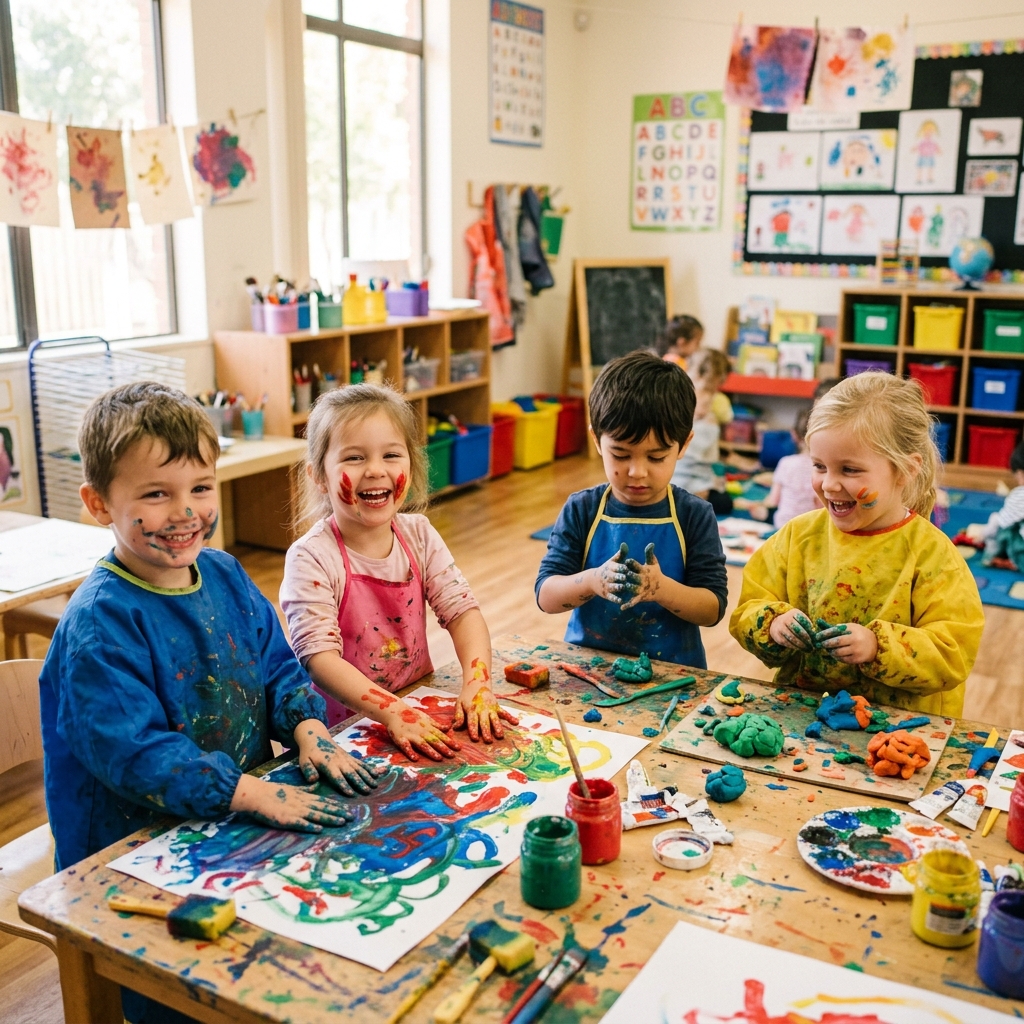 Indian preschool children painting